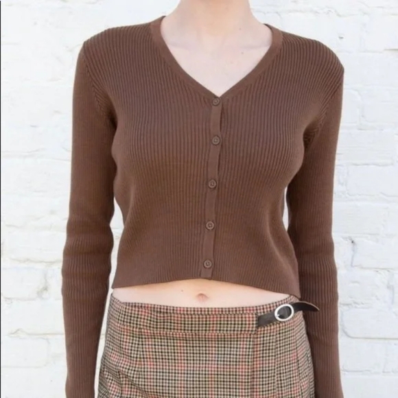 Brandy Melville Chocolate Ribbed Cardigan - Picture 1 of 6